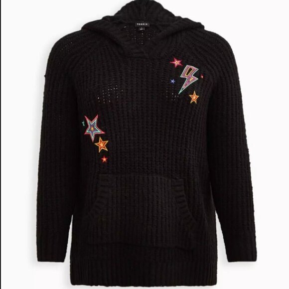 Torrid Raglan Hoodie Sweater - Embroidered Star Black NWT NEW 3x pocket - Picture 7 of 15